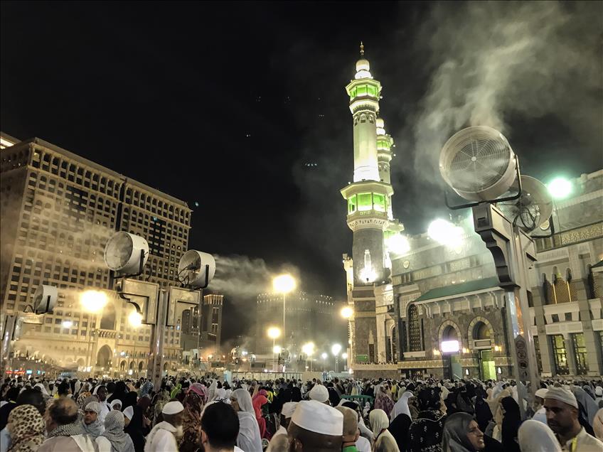 Muslim Hajj pilgrims at Masjid al-Haram in Mecca