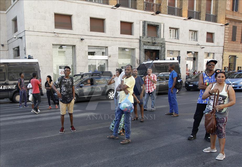 Migrants, refugees and asylum seekers cleared by police in Rome