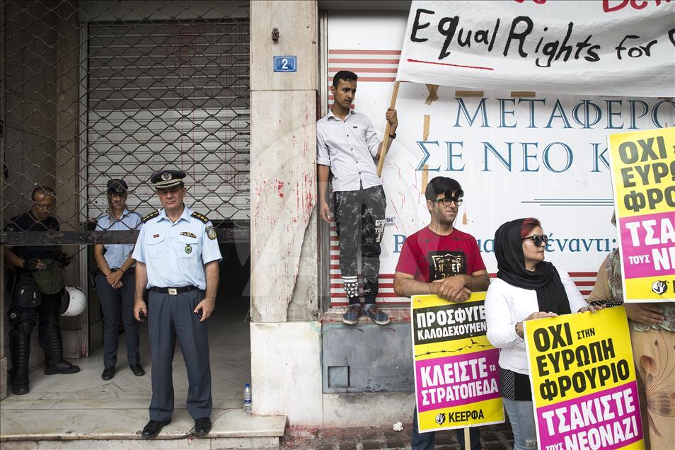 Protesta de refugiados afganos en Atenas
