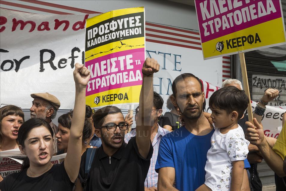 Afghan refugees protest against deportation to their country in Greece
