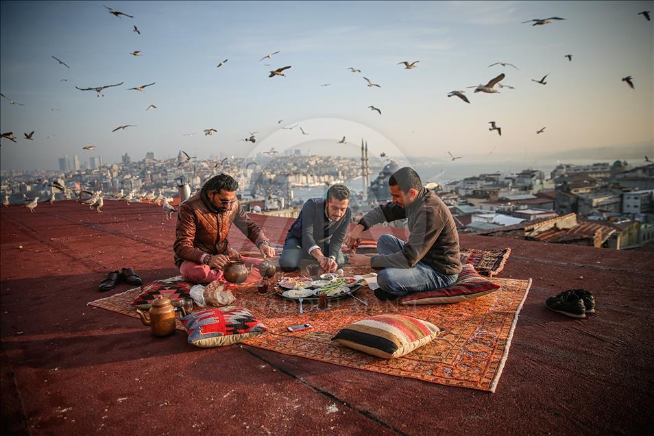 Breakfast on rooftop in Istanbul