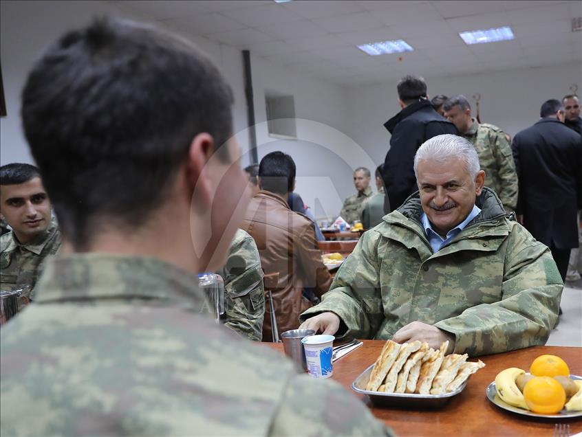 Turkish PM Binali Yildirim visits soldiers in Daglica