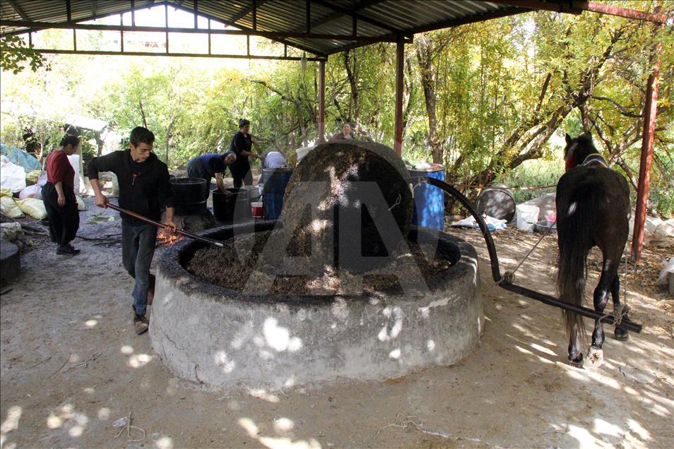 Zeytinler geleneksel yöntemlerle yağa dönüştürülüyor