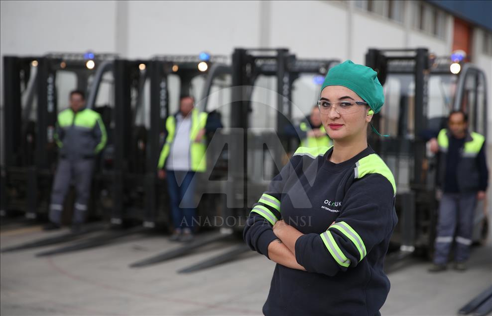 Female Forklift Operator in Turkey's Bursa