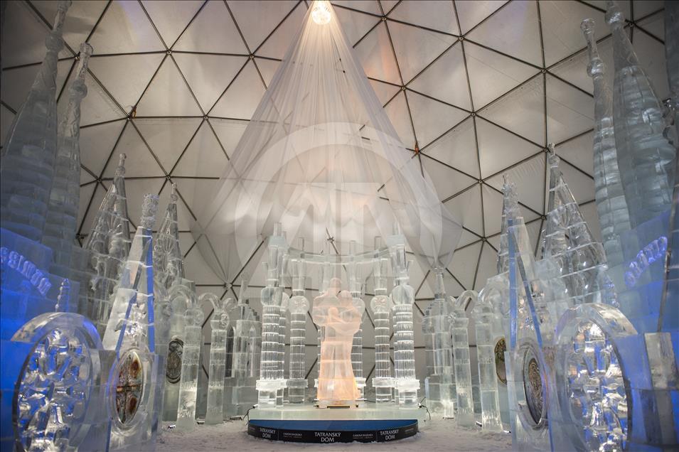 Roman Catholic Basilica Sagrada Familia made of Ice in Slovakia
