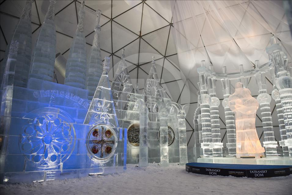 Roman Catholic Basilica Sagrada Familia made of Ice in Slovakia