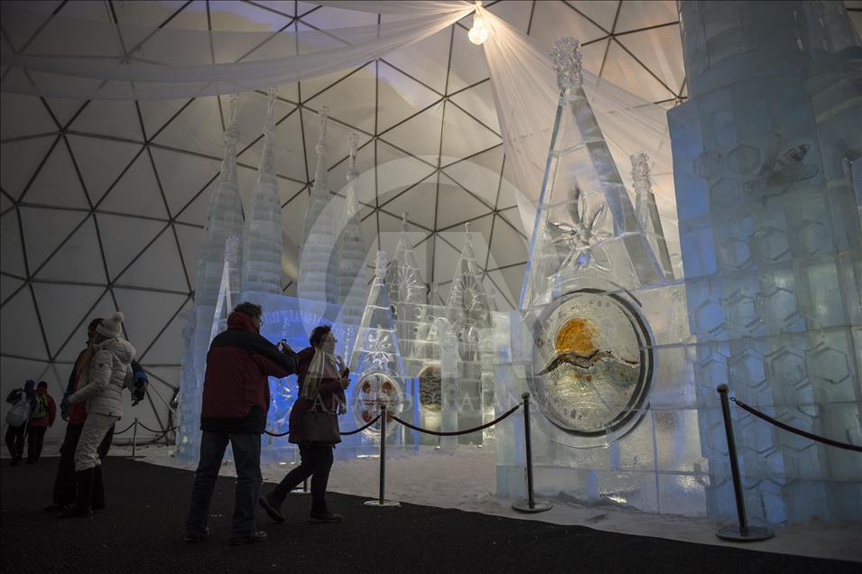 Roman Catholic Basilica Sagrada Familia made of Ice in Slovakia
