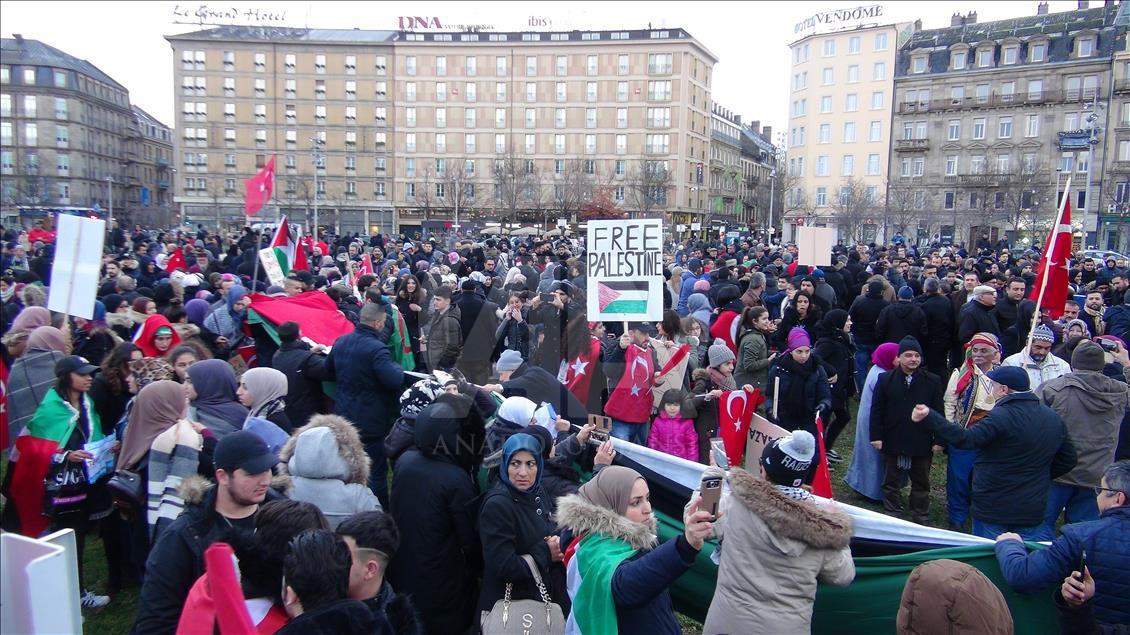 Strazburg'da Filistin'in başkenti Kudüs'e destek gösterisi