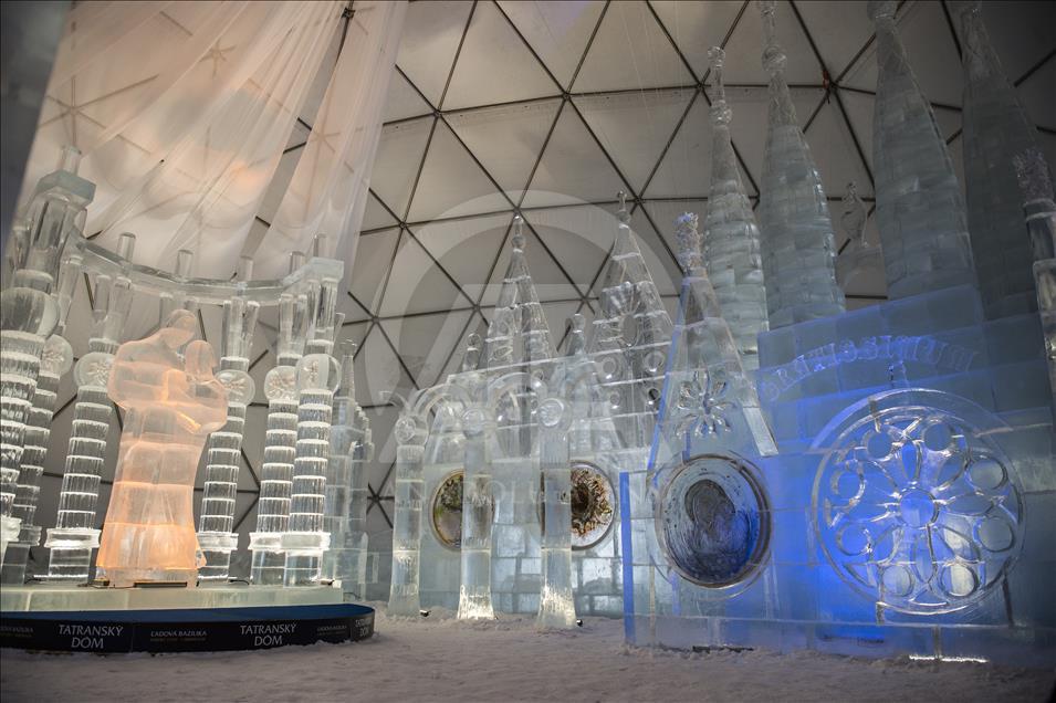 Roman Catholic Basilica Sagrada Familia made of Ice in Slovakia