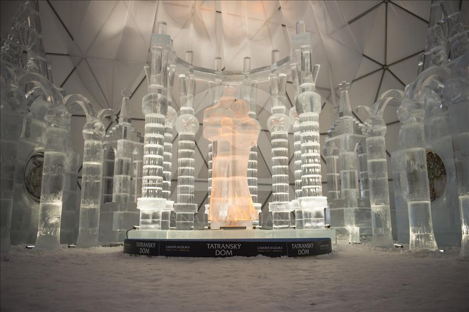 Roman Catholic Basilica Sagrada Familia made of Ice in Slovakia