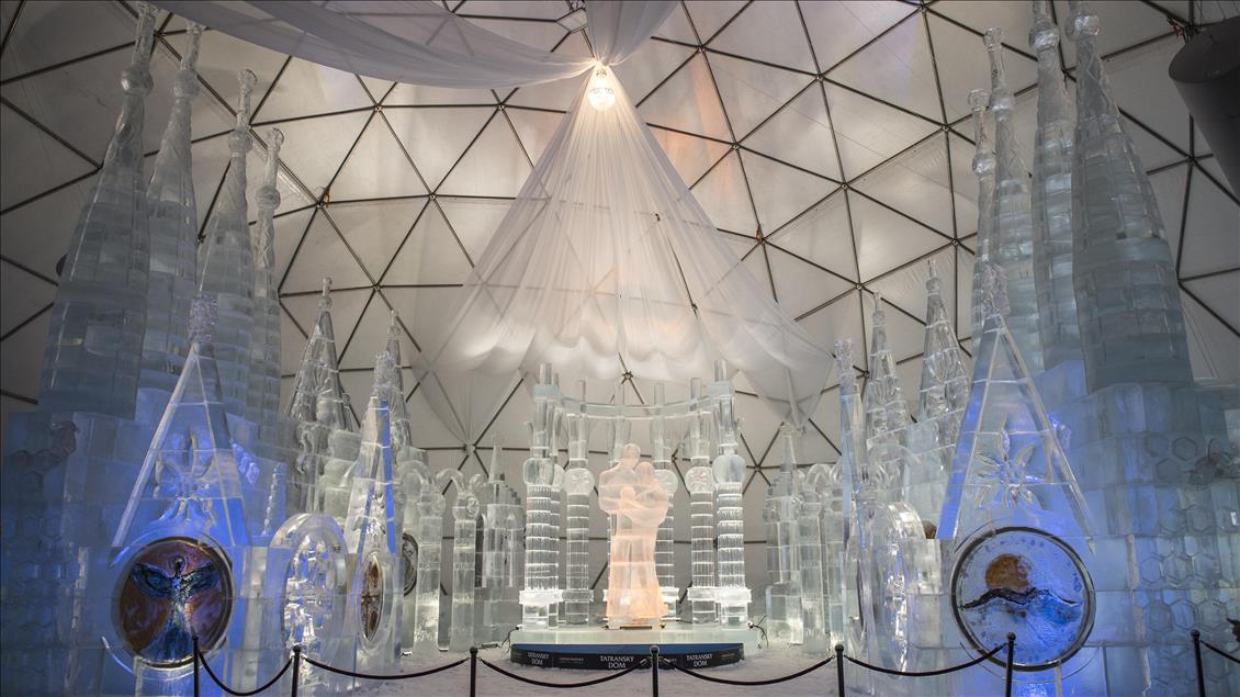 Roman Catholic Basilica Sagrada Familia made of Ice in Slovakia