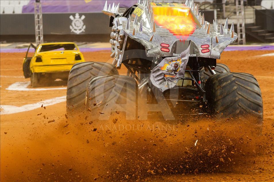 Monster trucks race in Sao Paulo