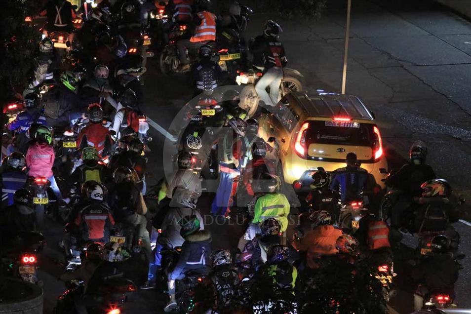 Protesta de conductores de motos se toma Bogotá, Colombia