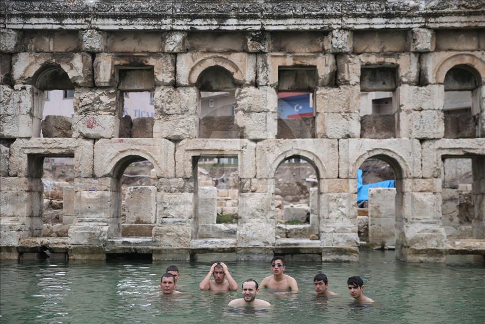 Joy of swimming in 2,000-year-old bath in mid-winter