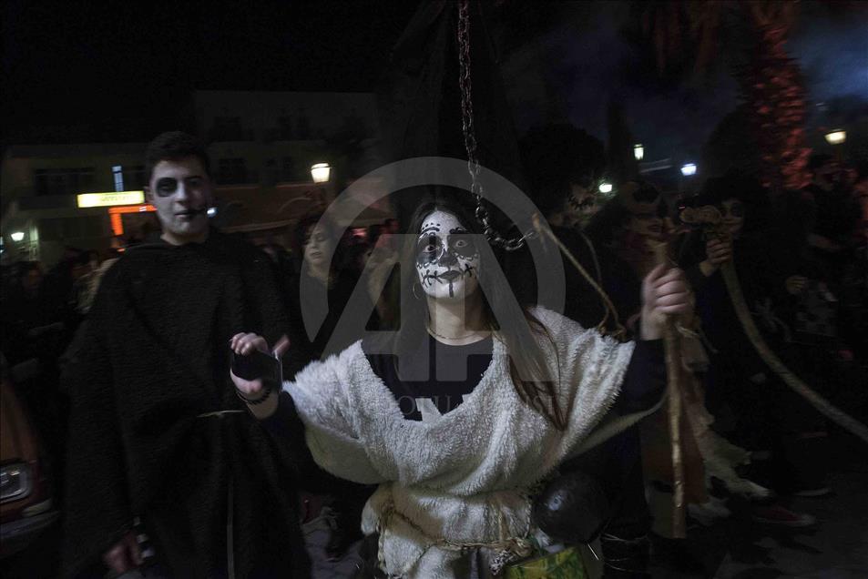 AMFISSA, GREECE - FEBRUARY 18: People with their costumes partic