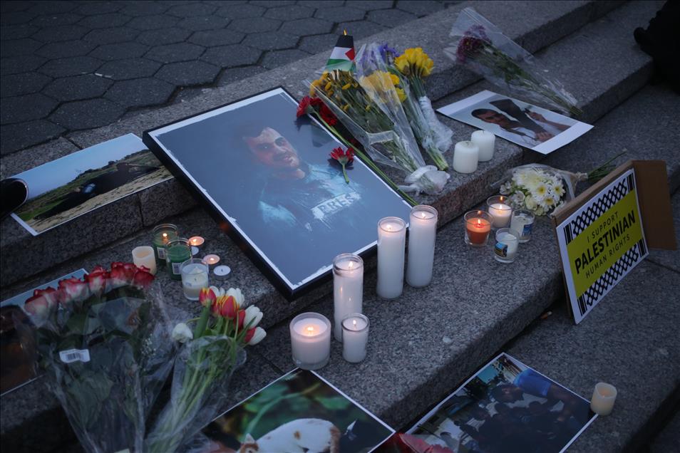 Candlelight vigil for Palestinian Photojournalist Yaser Murtaja in New York 
