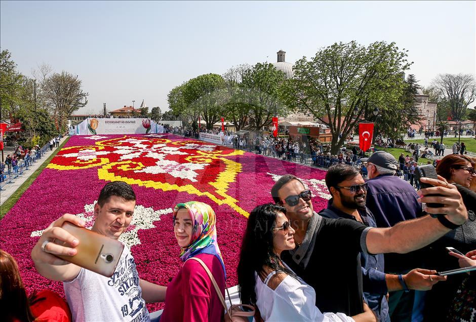 Dünyanın en büyük canlı lale halısı görücüye çıktı