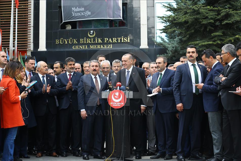 Cumhurbaşkanı Erdoğan, Büyük Birlik Partisi’ni ziyaret etti