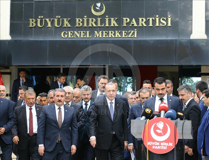 Cumhurbaşkanı Erdoğan, Büyük Birlik Partisi’ni ziyaret etti