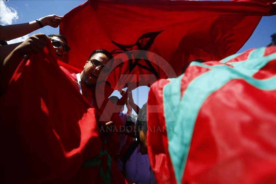 Los fanáticos llegan al partido entre Portugal y Marruecos en el Mundial de Rusia