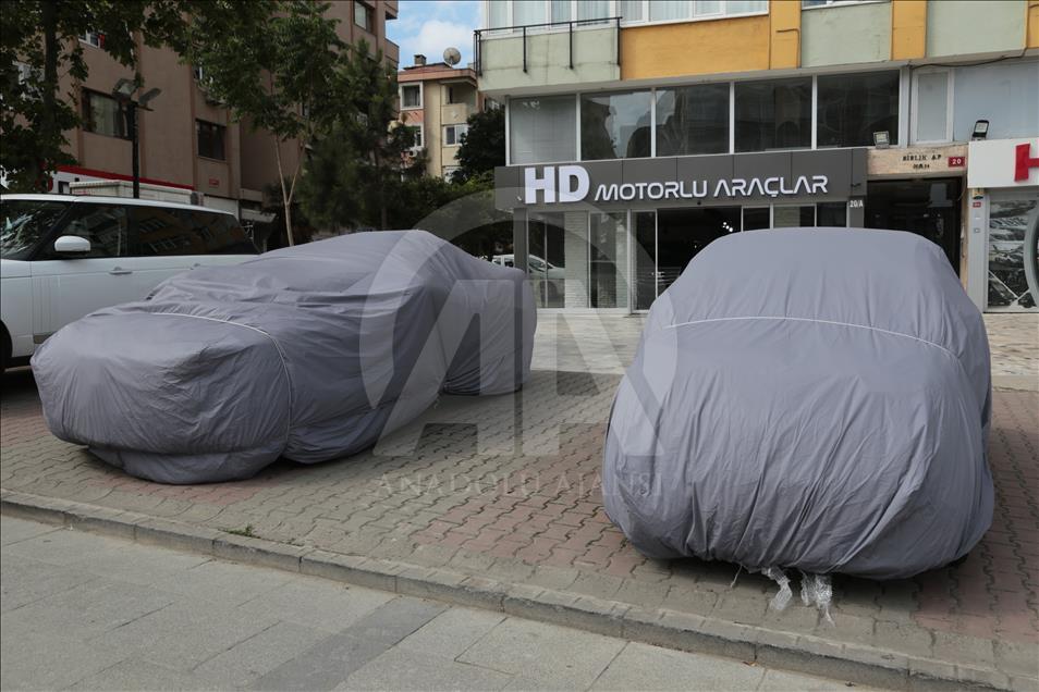 Araç sahiplerinden dolu önlemi