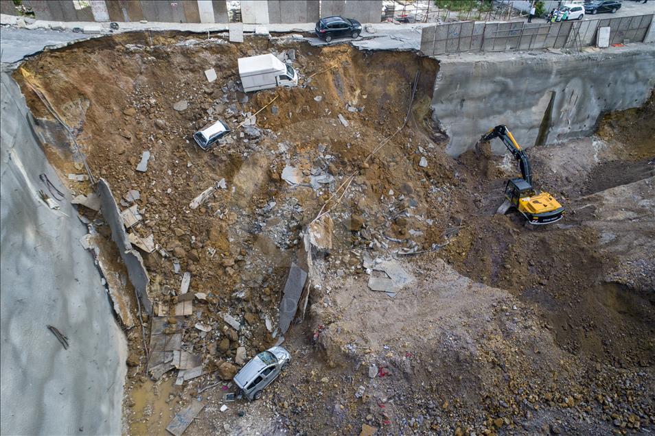 Ümraniye'de inşaatın istinat duvarı çöktü