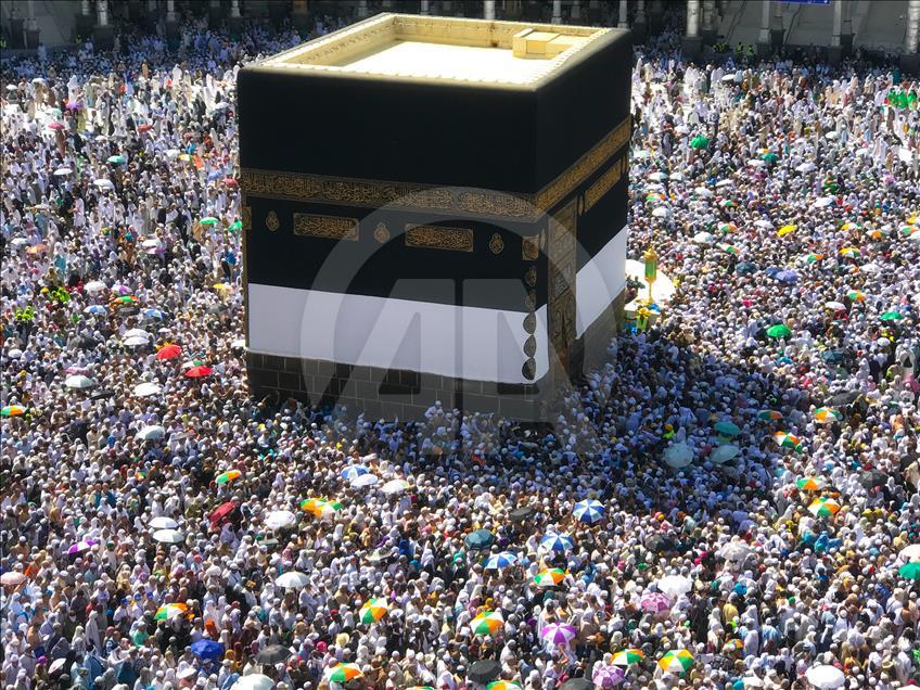 Muslim Hajj pilgrims at Masjid al-Haram in Mecca
