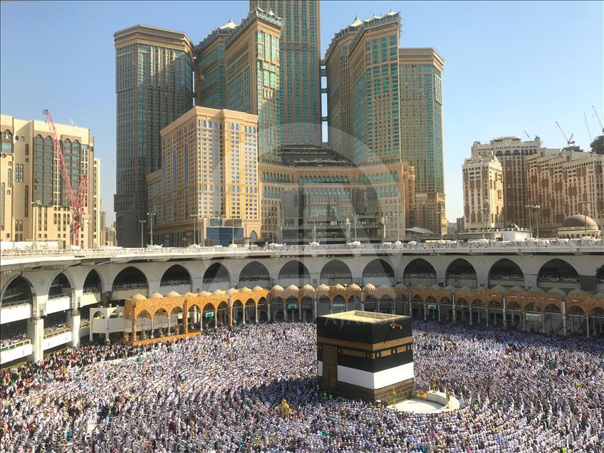 Muslim Hajj pilgrims at Masjid al-Haram in Mecca