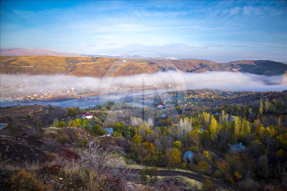 Fog blankets Turkey's historical Palu district in southeast Turkey