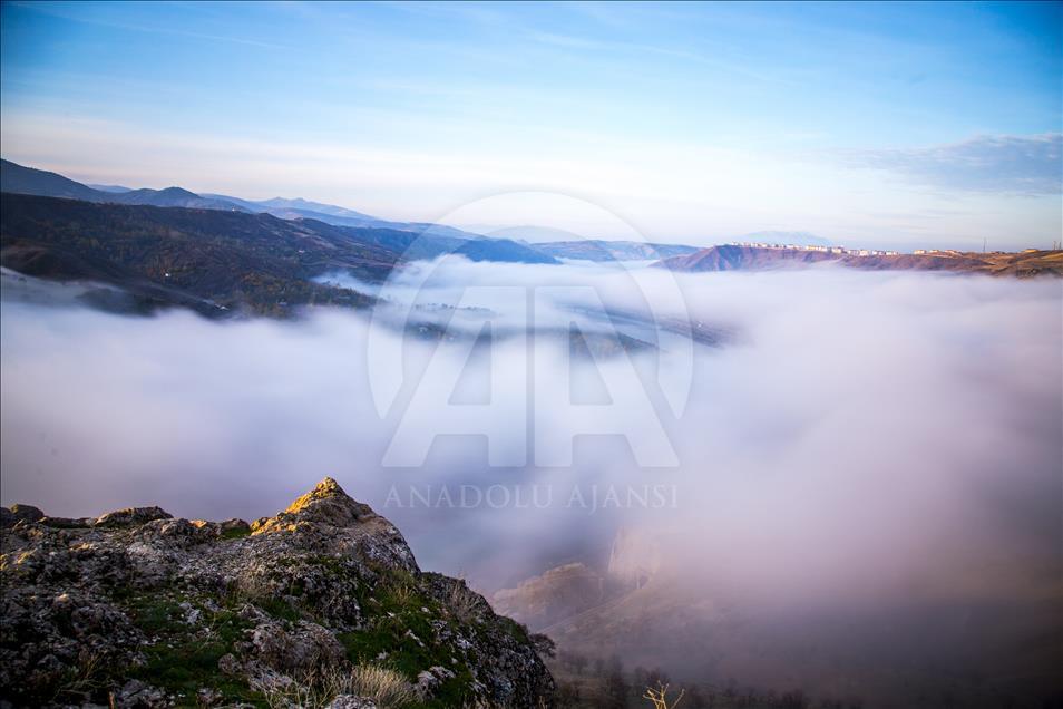 Fog blankets Turkey's historical Palu district in southeast Turkey