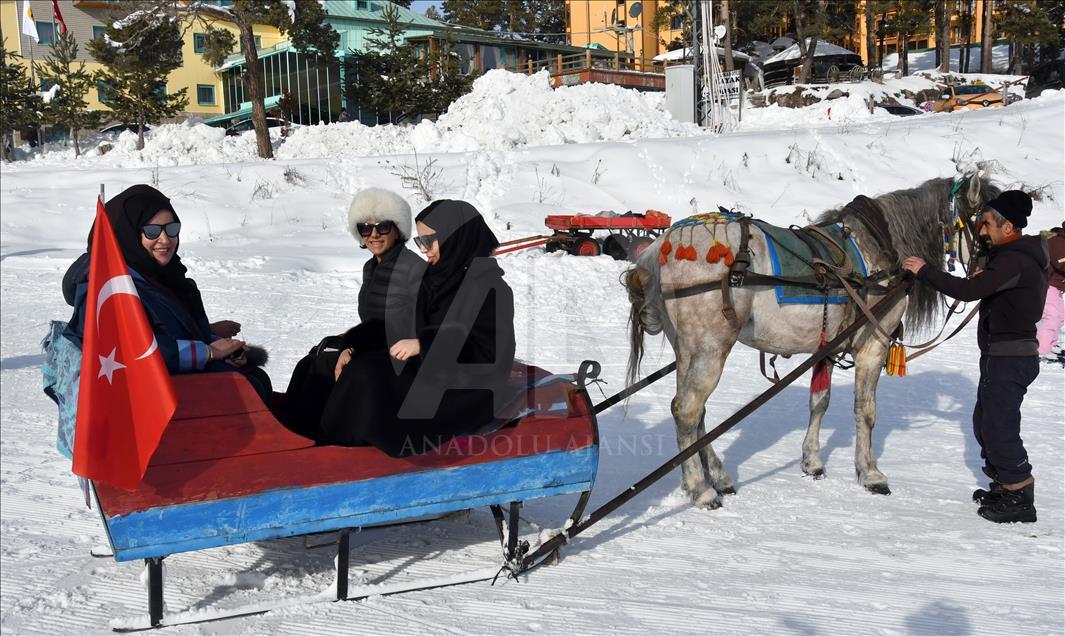Dubaili turistlerin Cıbıltepe'de atlı kızak keyfi