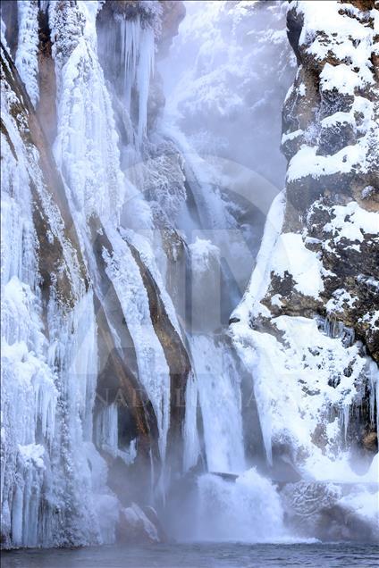 Frozen Gunpinar Falls in Turkey's Malatya