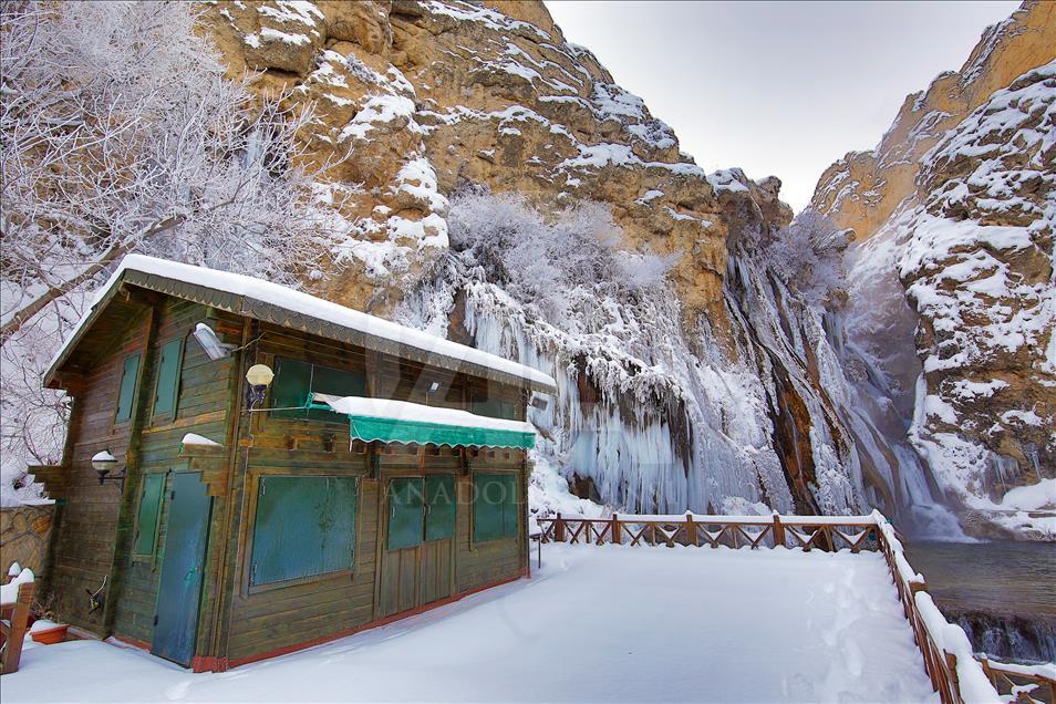 Frozen Gunpinar Falls in Turkey's Malatya