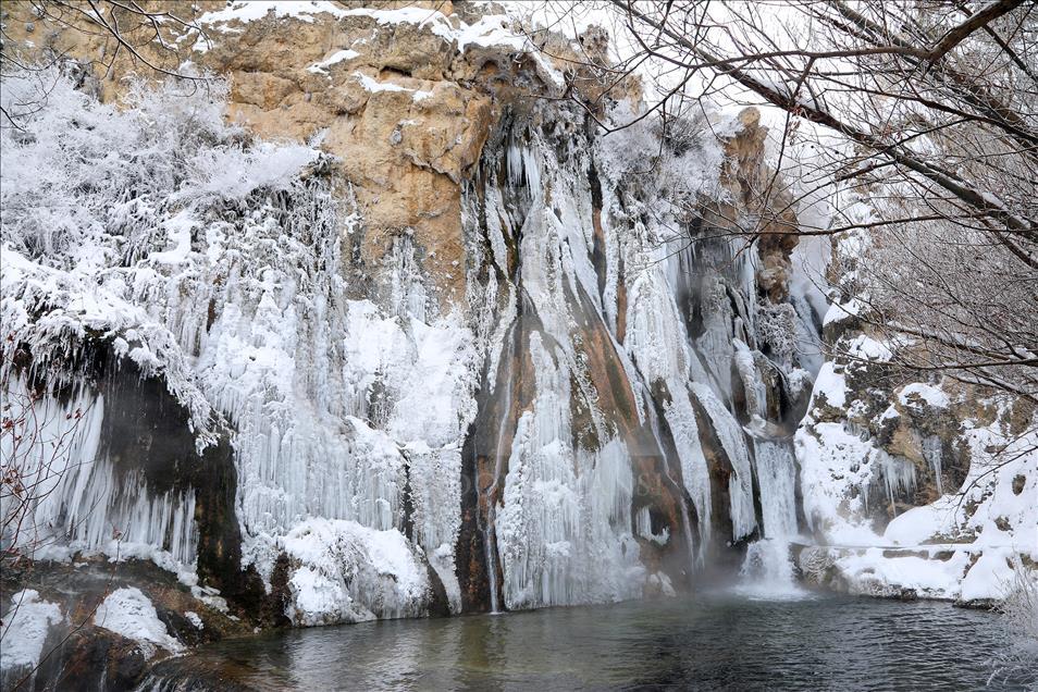 Frozen Gunpinar Falls in Turkey's Malatya