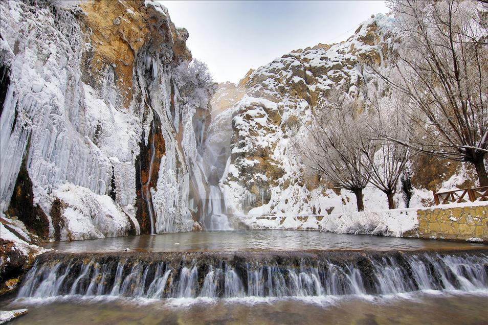 Frozen Gunpinar Falls in Turkey's Malatya