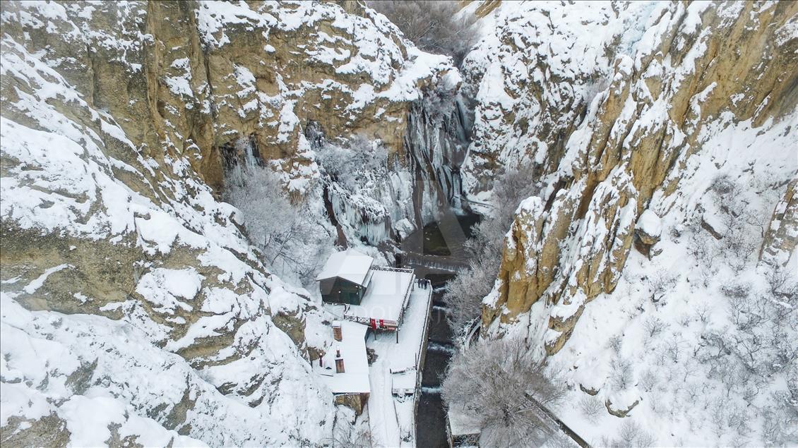 Frozen Gunpinar Falls in Turkey's Malatya