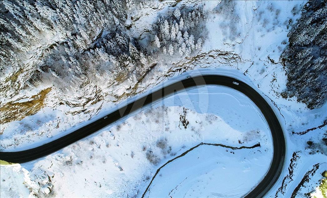 Tarihi İpek Yolu'ndaki Zigana Dağı'nda kış güzelliği