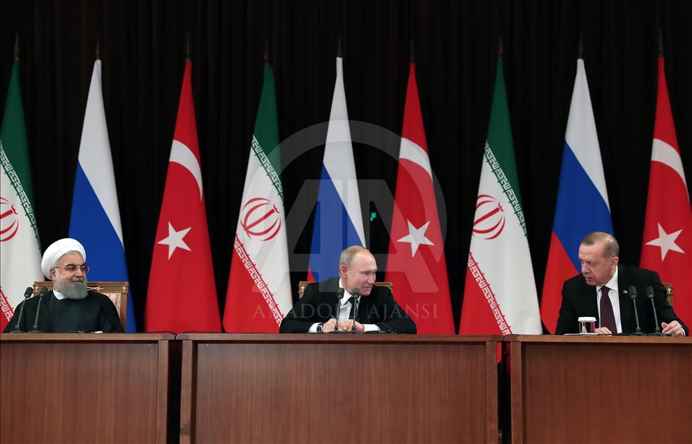 نشست خبری مشترک اردوغان، روحانی و پوتین در سوچی