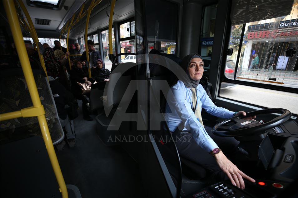 Female driver of inner city transportation in Turkey's Bursa