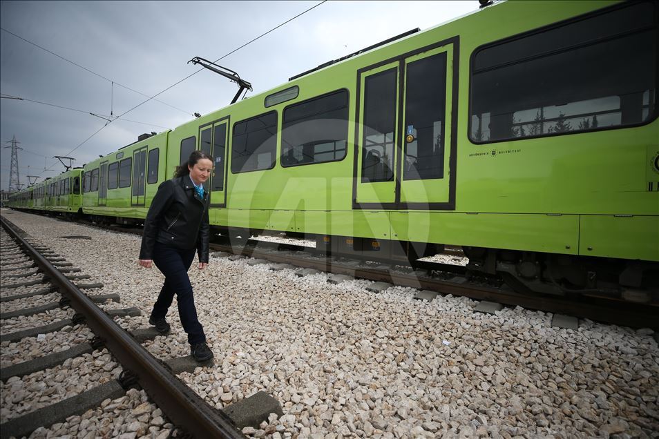 Female tram driver of inner city transportation of Turkey's Bursa