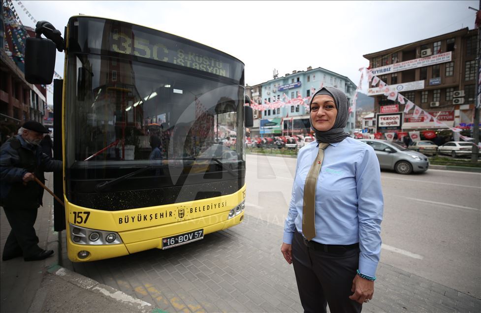 Female driver of inner city transportation in Turkey's Bursa