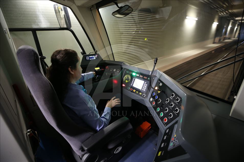 Female tram driver of inner city transportation of Turkey's Bursa
