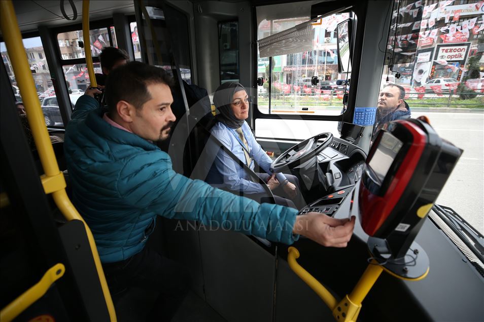 Female driver of inner city transportation in Turkey's Bursa