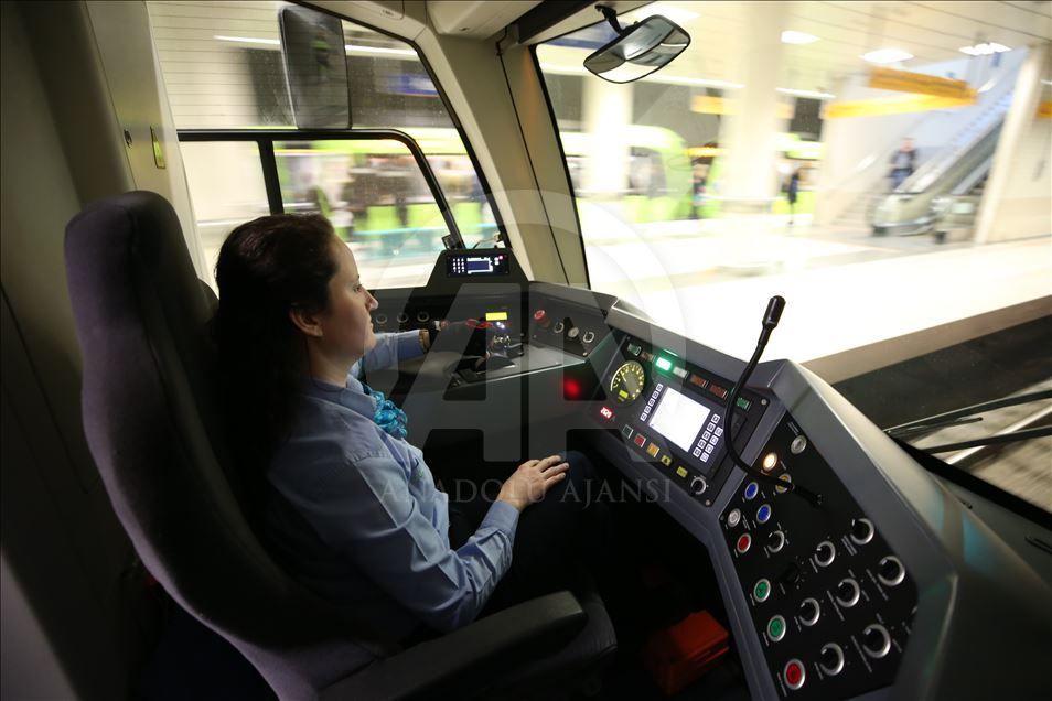 Female tram driver of inner city transportation of Turkey's Bursa