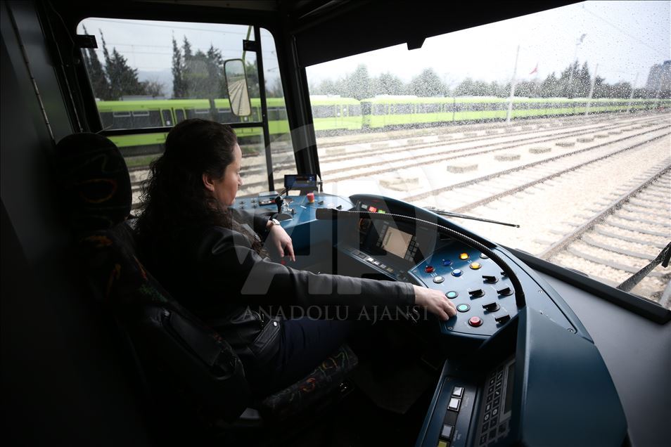 Female tram driver of inner city transportation of Turkey's Bursa
