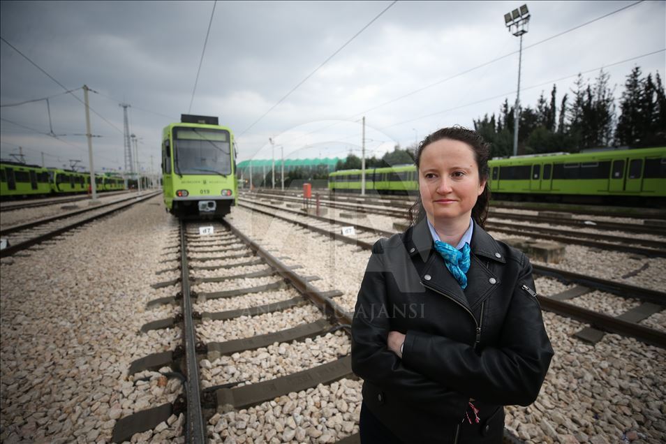Female tram driver of inner city transportation of Turkey's Bursa