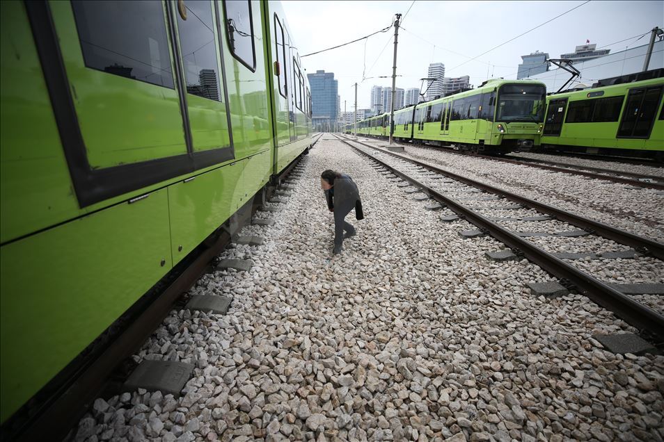 Female tram driver of inner city transportation of Turkey's Bursa
