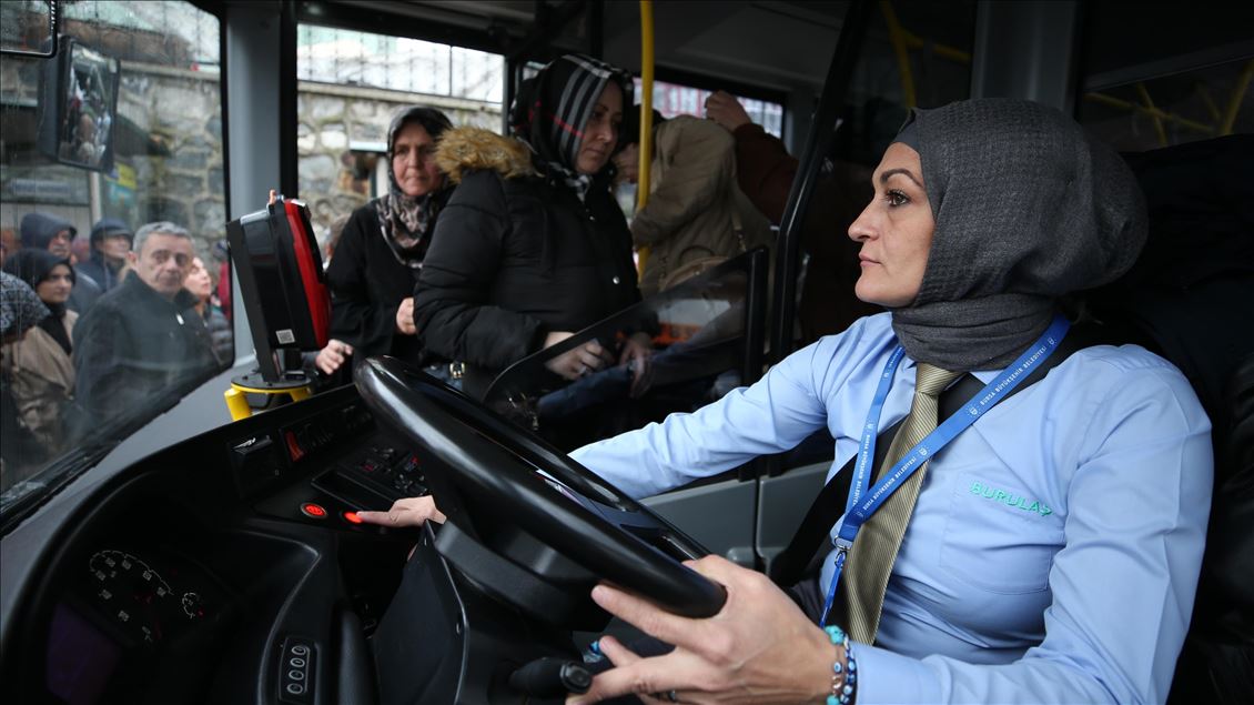 Female driver of inner city transportation in Turkey's Bursa
