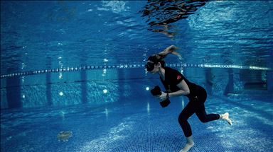 Turkish freediver works out under water