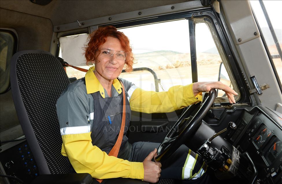 Turkish female rock truck operator in Turkey's Usak